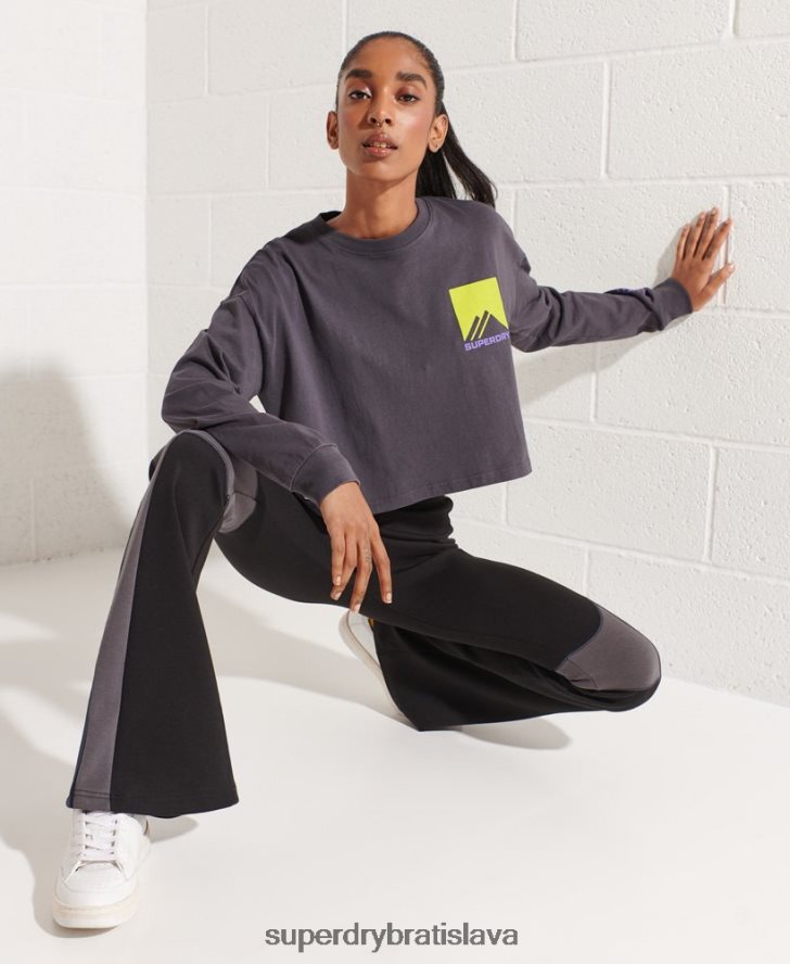 Superdry ženy horský šport energetický crop top 6B4ZTR3059 oblečenie tmavošedý