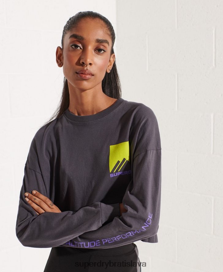 Superdry ženy horský šport energetický crop top 6B4ZTR3059 oblečenie tmavošedý