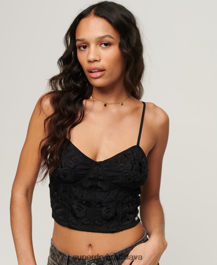 Superdry ženy kvetinový vyšívaný korzetový top 6B4ZTR2039 oblečenie tmavošedý