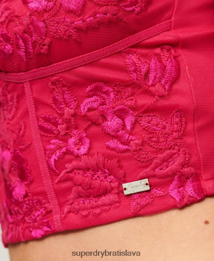 Superdry ženy kvetinový vyšívaný korzetový top 6B4ZTR2088 oblečenie Ružová