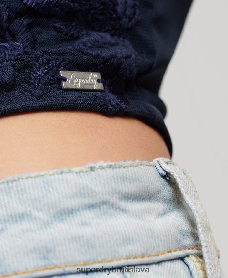 Superdry ženy kvetinový vyšívaný korzetový top 6B4ZTR2872 oblečenie námorníctvo
