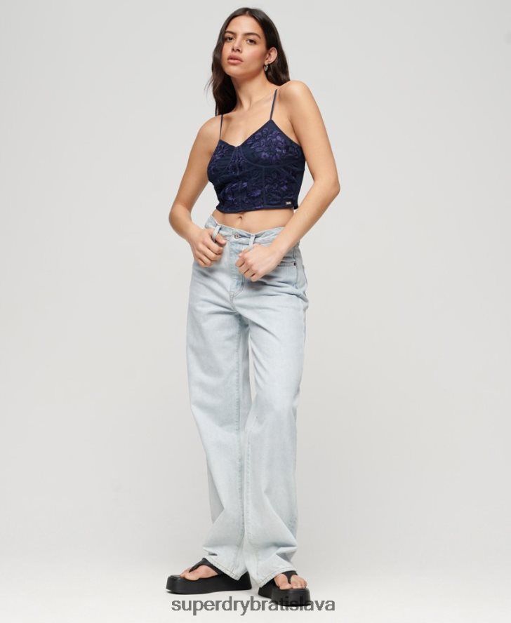 Superdry ženy kvetinový vyšívaný korzetový top 6B4ZTR2872 oblečenie námorníctvo