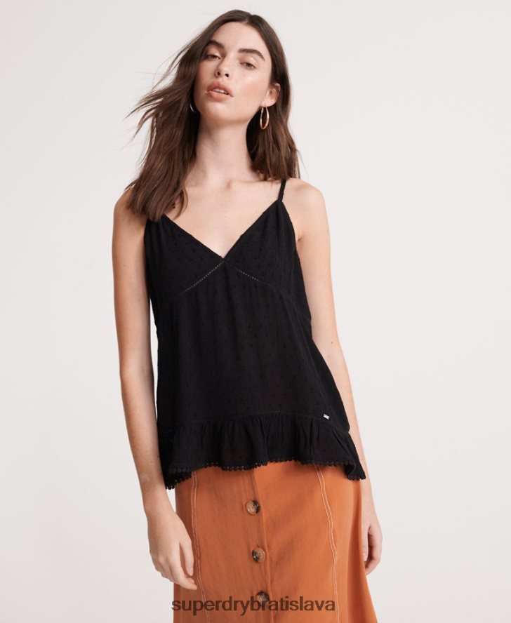 Superdry ženy letný čipkovaný cami top 6B4ZTR6776 oblečenie čierna