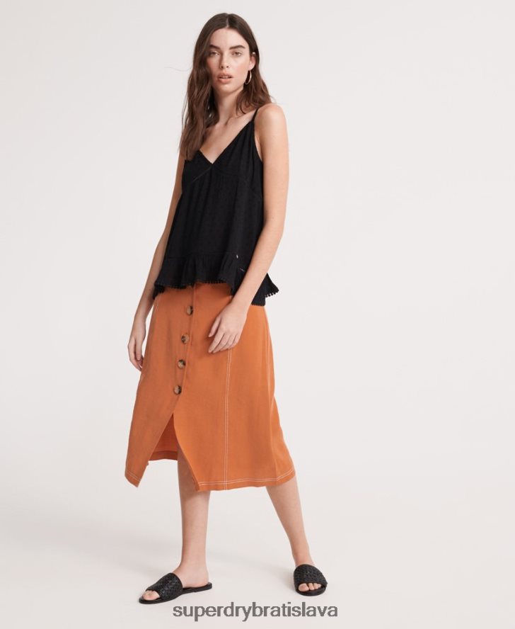 Superdry ženy letný čipkovaný cami top 6B4ZTR6776 oblečenie čierna