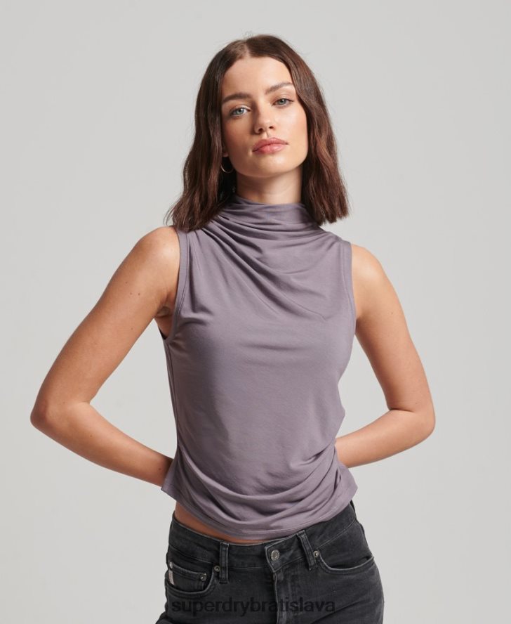 Superdry ženy nariasený džersejový top 6B4ZTR2903 oblečenie sivá