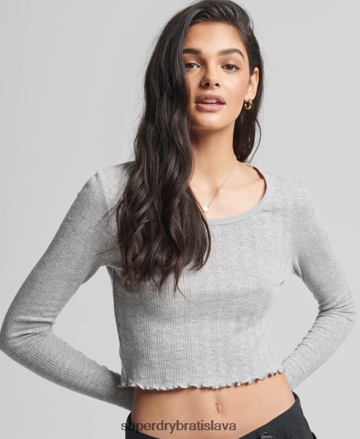 Superdry ženy organická bavlna vintage pointelle crop top 6B4ZTR6724 oblečenie sivá
