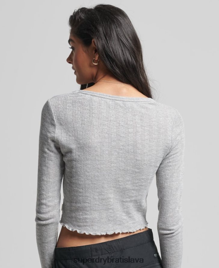 Superdry ženy organická bavlna vintage pointelle crop top 6B4ZTR6724 oblečenie sivá