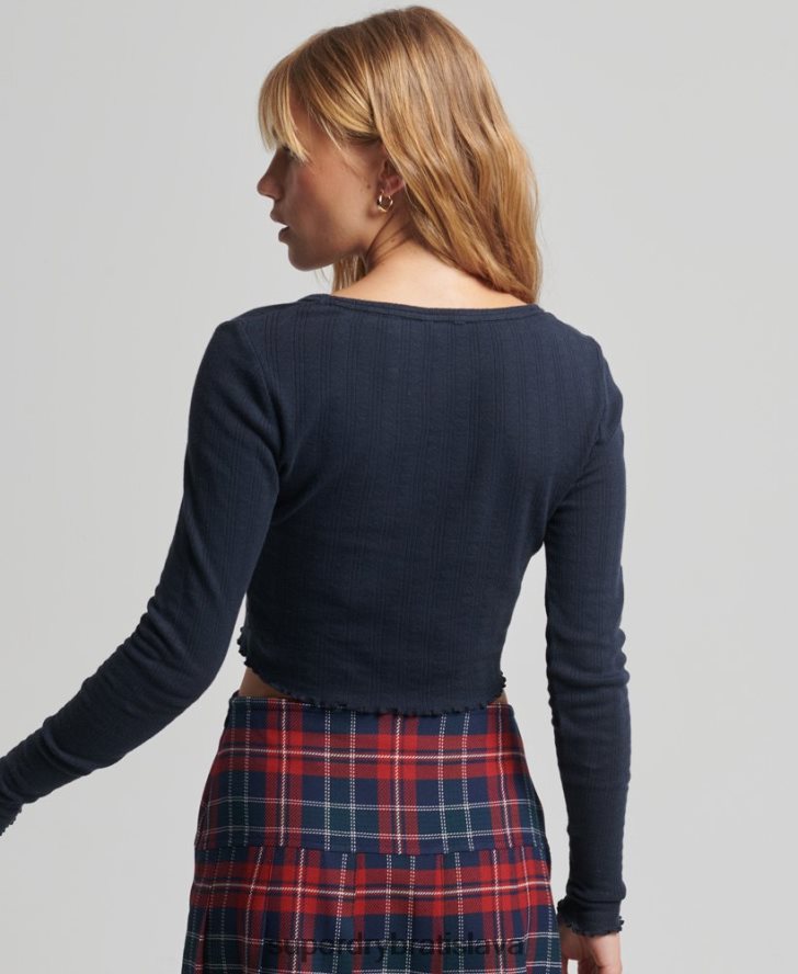 Superdry ženy organická bavlna vintage pointelle crop top 6B4ZTR6748 oblečenie námorníctvo