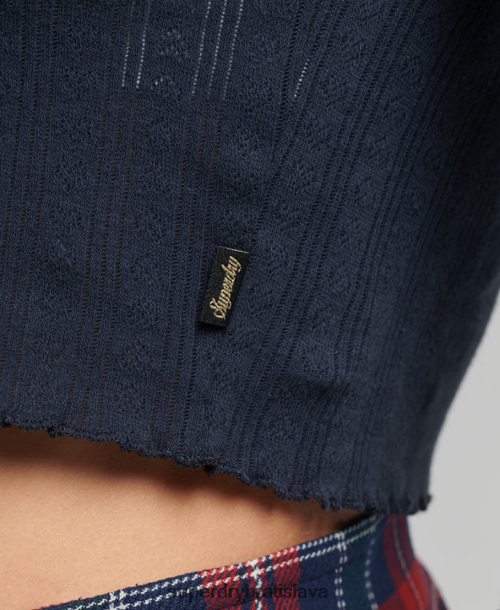 Superdry ženy organická bavlna vintage pointelle crop top 6B4ZTR6748 oblečenie námorníctvo