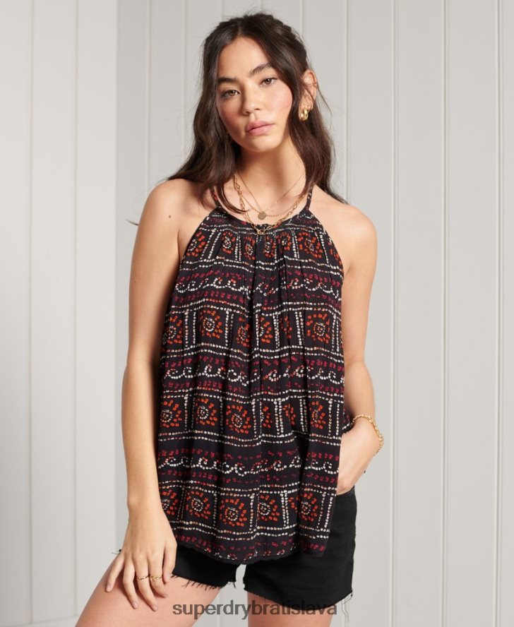 Superdry ženy plážový cami top 6B4ZTR3064 oblečenie čierna