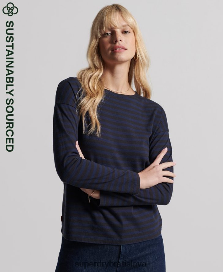 Superdry ženy prúžkovaný top z organickej bavlny 6B4ZTR3054 oblečenie svetlo šedá