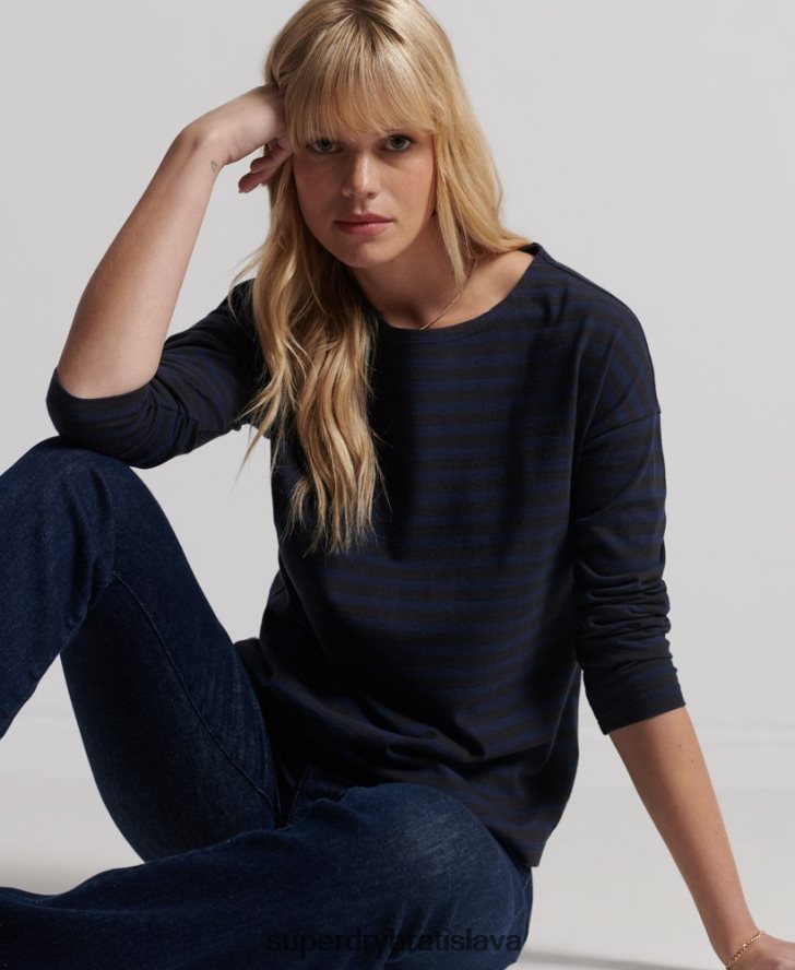 Superdry ženy prúžkovaný top z organickej bavlny 6B4ZTR3054 oblečenie svetlo šedá