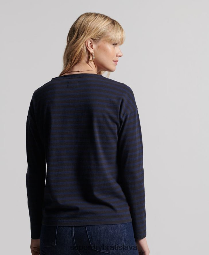 Superdry ženy prúžkovaný top z organickej bavlny 6B4ZTR3054 oblečenie svetlo šedá