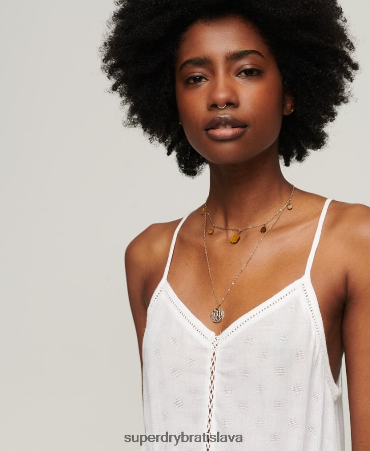 Superdry ženy rebrík trim cami top 6B4ZTR2131 oblečenie biely