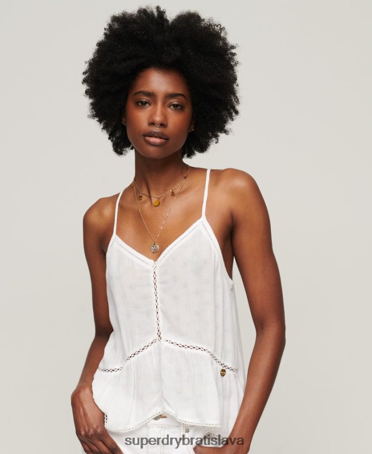 Superdry ženy rebrík trim cami top 6B4ZTR2131 oblečenie biely