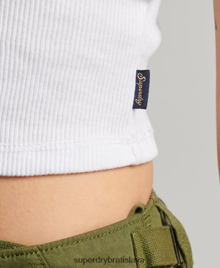 Superdry ženy rebrový čipkovaný trim cami top 6B4ZTR1988 oblečenie biely
