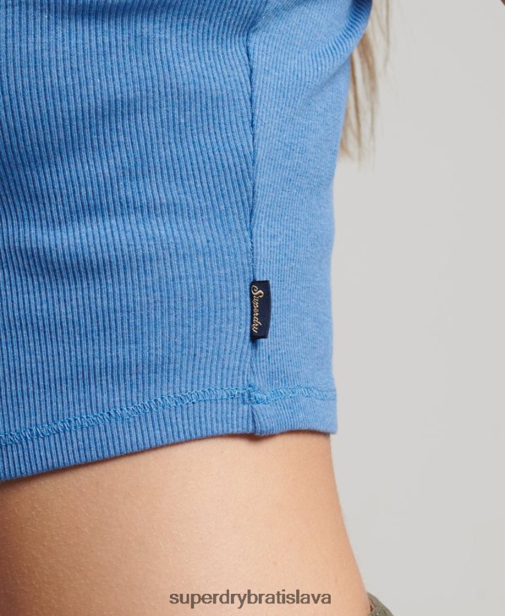 Superdry ženy rebrový čipkovaný trim cami top 6B4ZTR2327 oblečenie Modrá