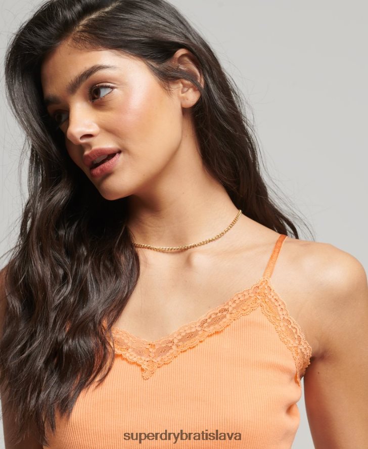Superdry ženy rebrový čipkovaný trim cami top 6B4ZTR2329 oblečenie oranžová
