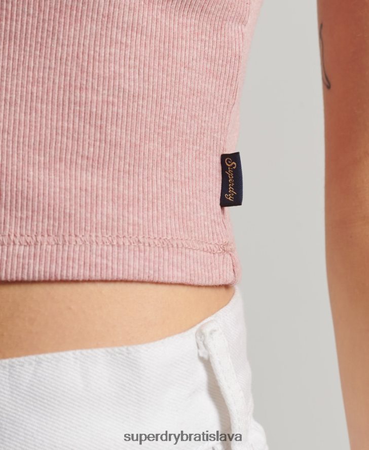 Superdry ženy rebrový čipkovaný trim cami top 6B4ZTR2335 oblečenie Ružová