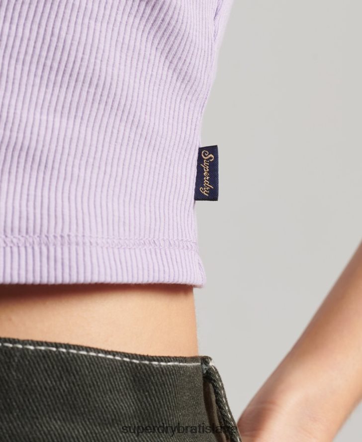 Superdry ženy rebrový čipkovaný trim cami top 6B4ZTR2337 oblečenie Fialová