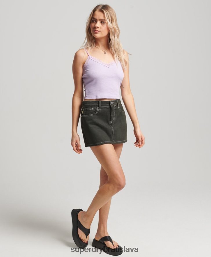 Superdry ženy rebrový čipkovaný trim cami top 6B4ZTR2337 oblečenie Fialová