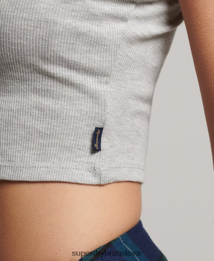 Superdry ženy rebrový čipkovaný trim cami top 6B4ZTR2347 oblečenie sivá