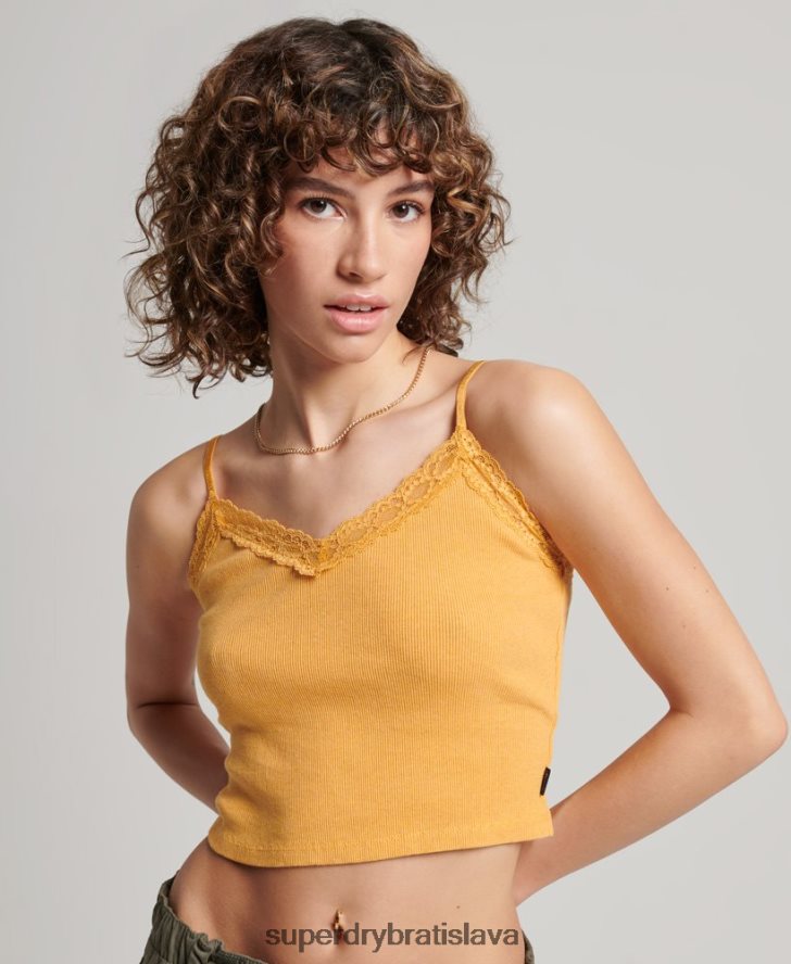Superdry ženy rebrový čipkovaný trim cami top 6B4ZTR2350 oblečenie žltá