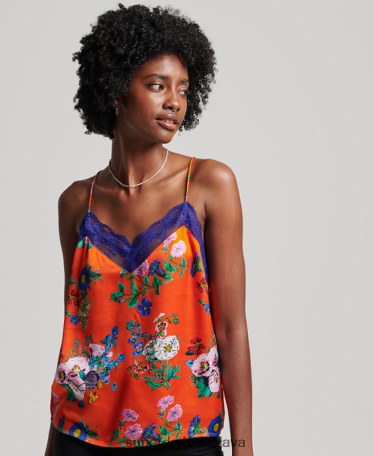Superdry ženy saténový cami top 6B4ZTR2901 oblečenie červená
