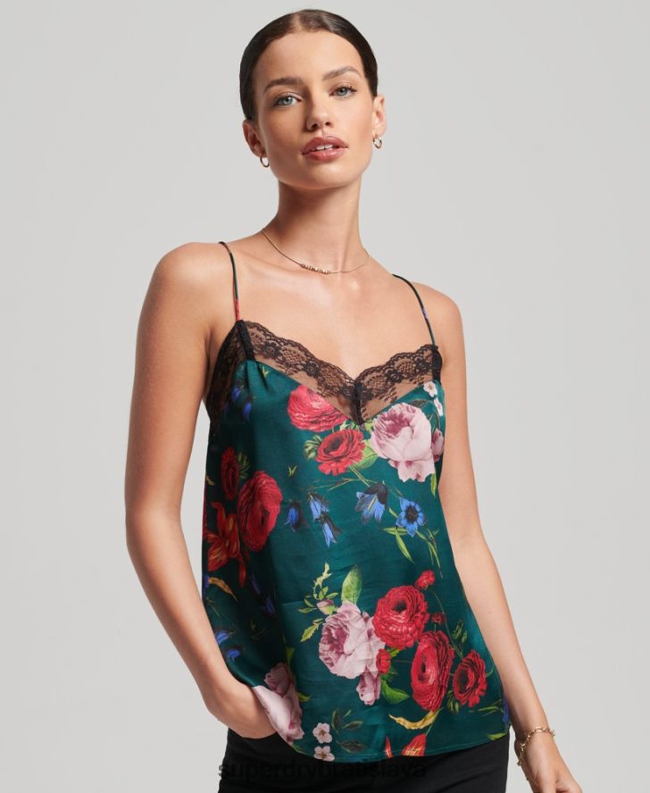 Superdry ženy saténový cami top 6B4ZTR2961 oblečenie zelená