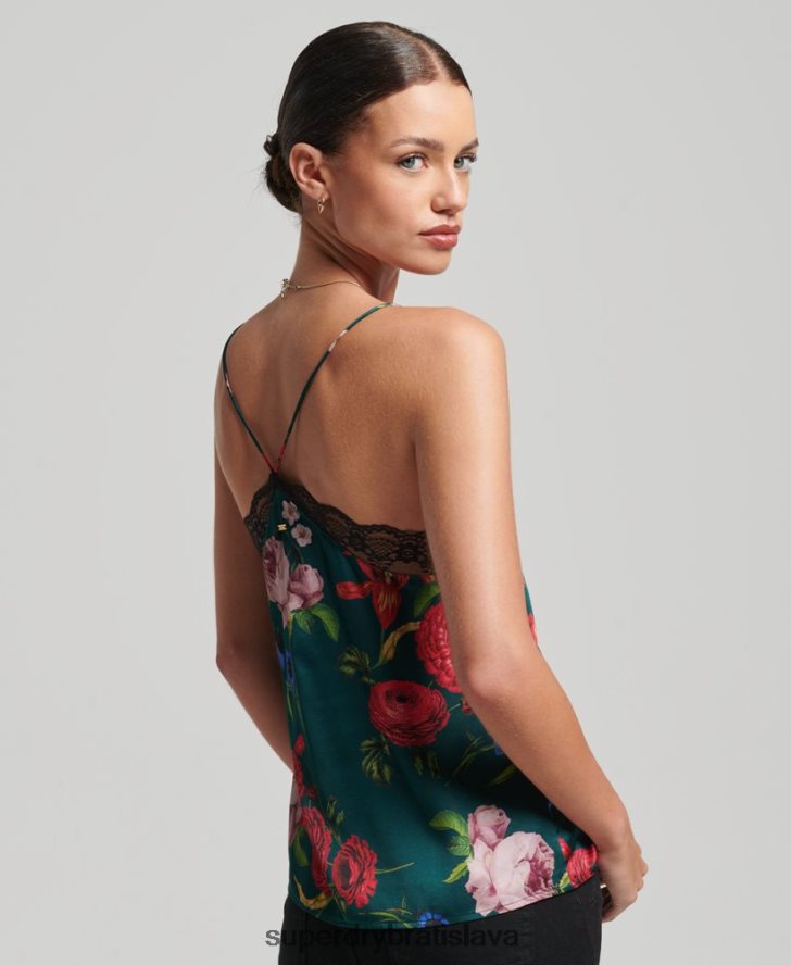 Superdry ženy saténový cami top 6B4ZTR2961 oblečenie zelená