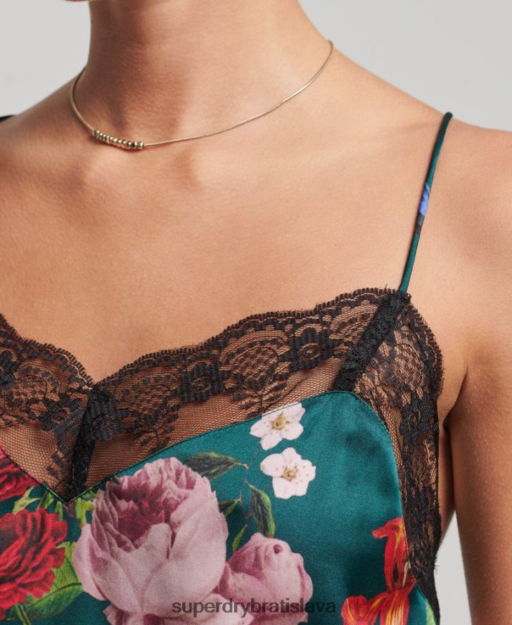 Superdry ženy saténový cami top 6B4ZTR2961 oblečenie zelená