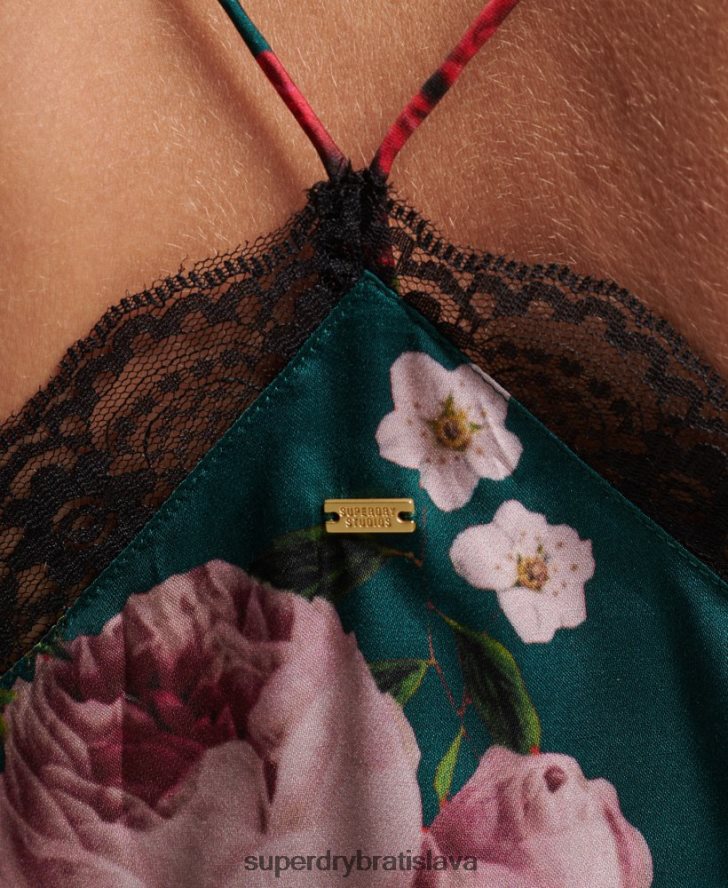 Superdry ženy saténový cami top 6B4ZTR2961 oblečenie zelená