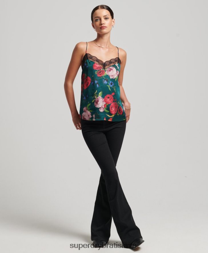 Superdry ženy saténový cami top 6B4ZTR2961 oblečenie zelená