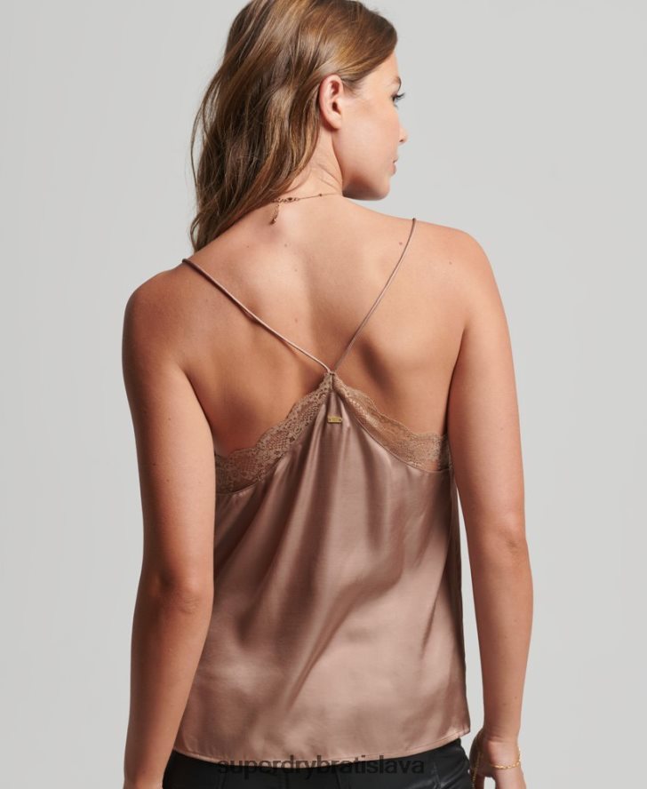 Superdry ženy saténový cami top 6B4ZTR2991 oblečenie hnedá