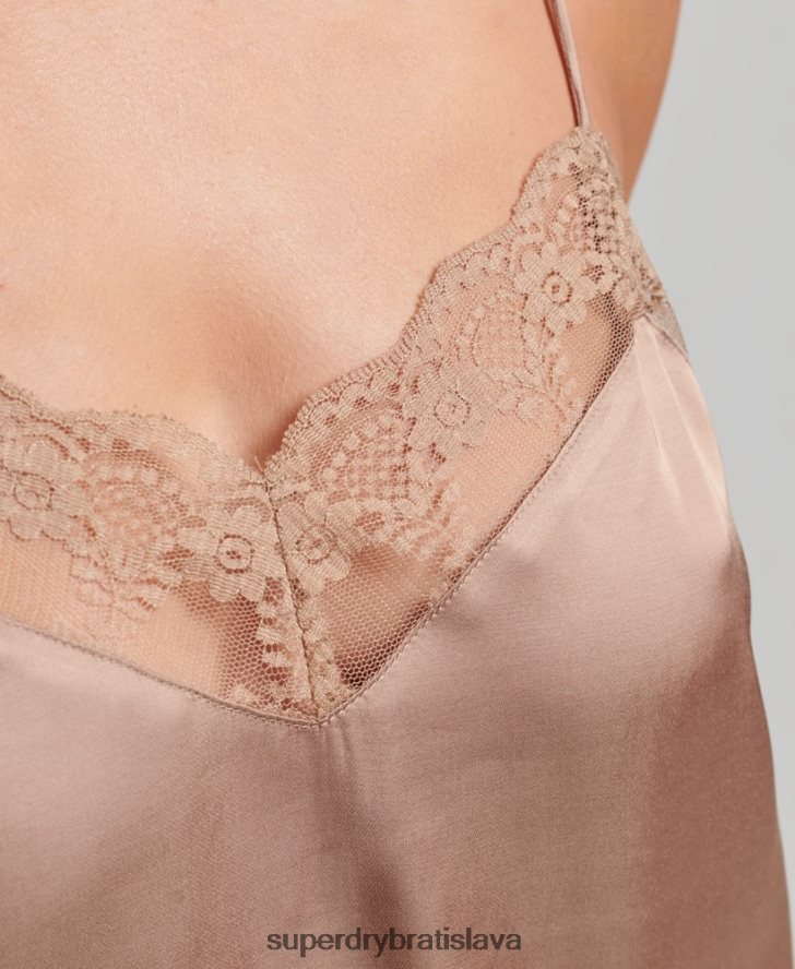 Superdry ženy saténový cami top 6B4ZTR2991 oblečenie hnedá
