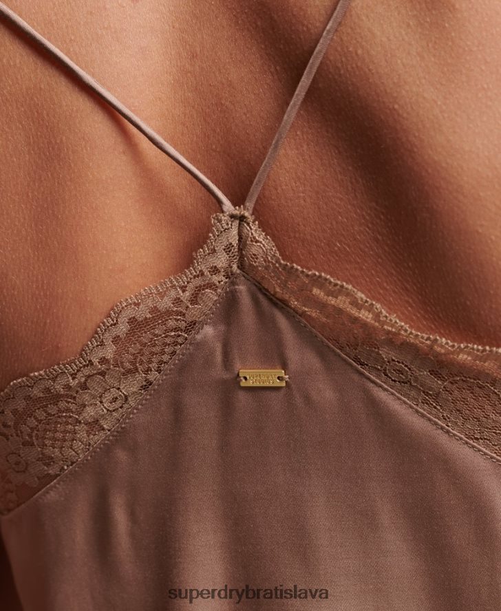 Superdry ženy saténový cami top 6B4ZTR2991 oblečenie hnedá