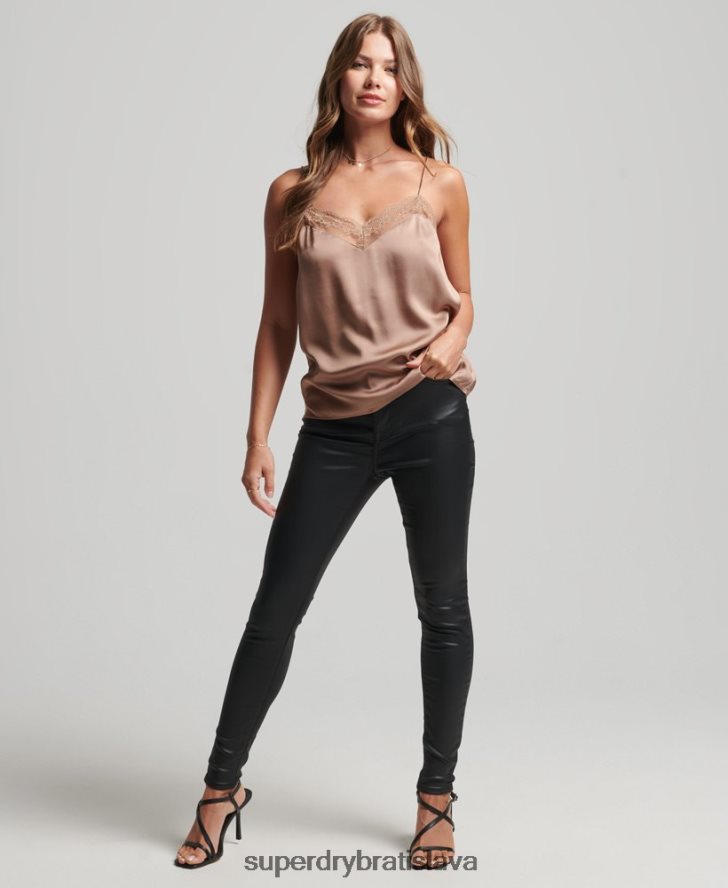 Superdry ženy saténový cami top 6B4ZTR2991 oblečenie hnedá