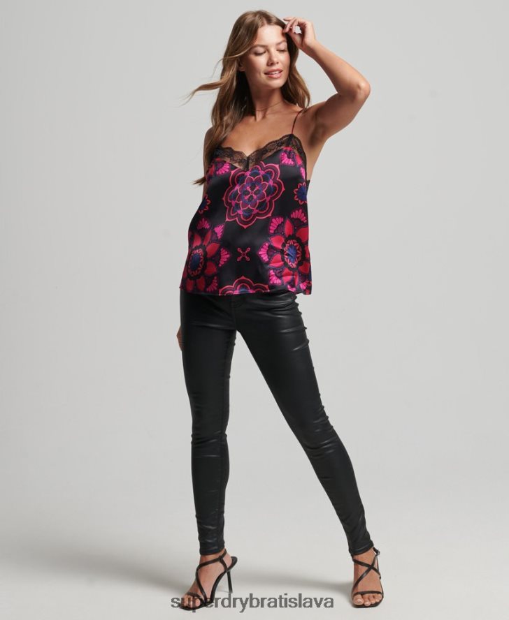 Superdry ženy saténový cami top 6B4ZTR2992 oblečenie čierna