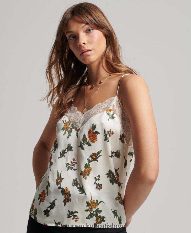 Superdry ženy saténový cami top 6B4ZTR2995 oblečenie biely