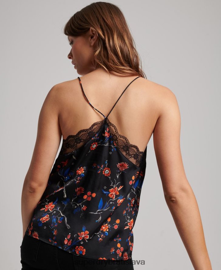 Superdry ženy saténový cami top 6B4ZTR3030 oblečenie čierna