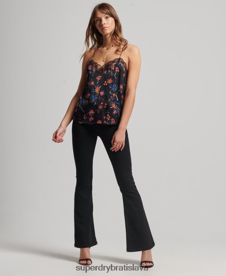 Superdry ženy saténový cami top 6B4ZTR3030 oblečenie čierna