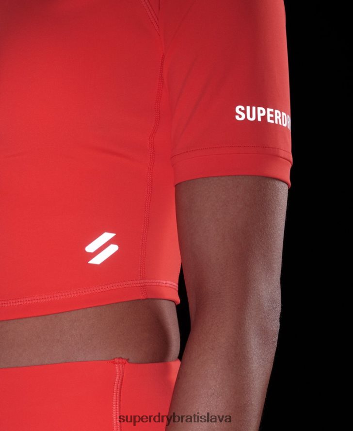 Superdry ženy spustiť 3/4 tesný crop top 6B4ZTR6311 oblečenie koralový