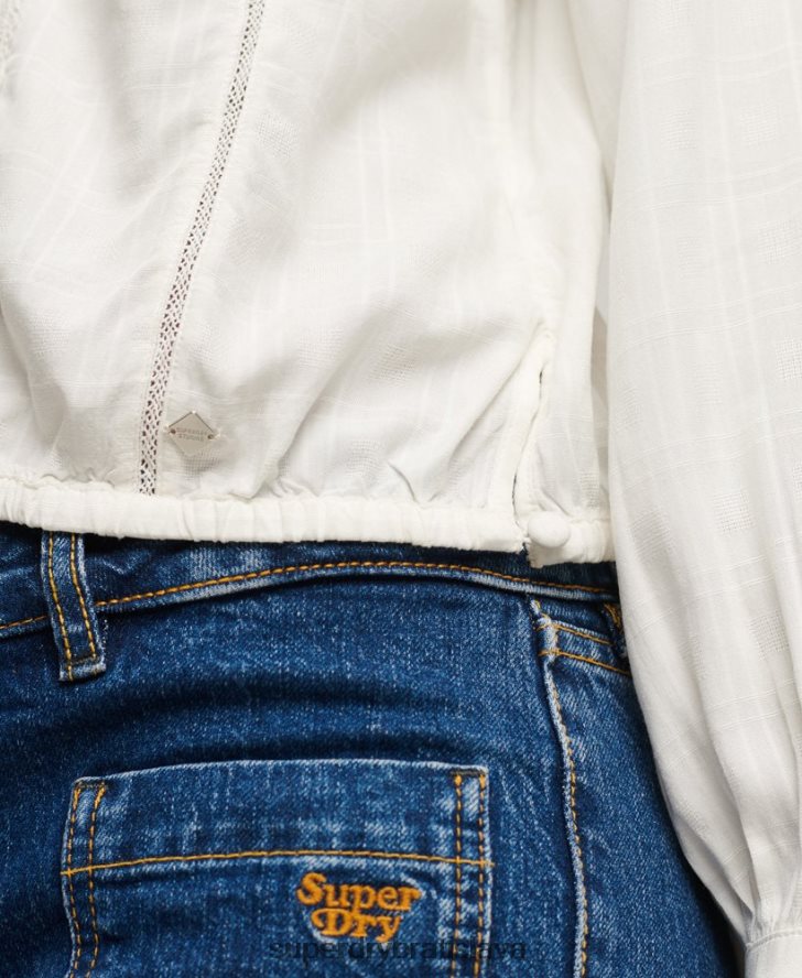 Superdry ženy studios čipkovaný top 6B4ZTR2959 oblečenie biely