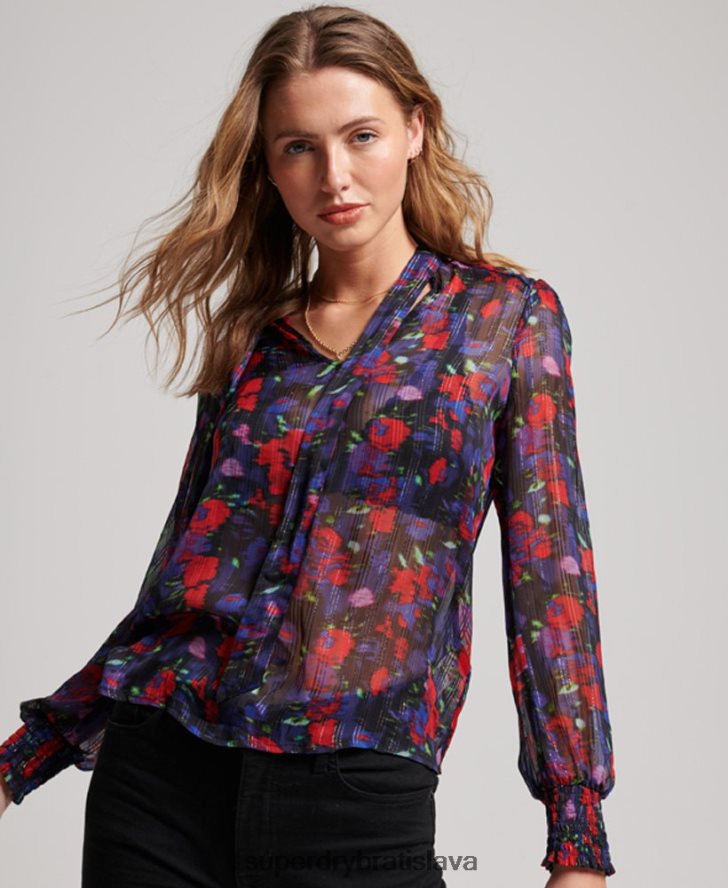Superdry ženy štúdiový šifónový top 6B4ZTR3029 oblečenie námorníctvo