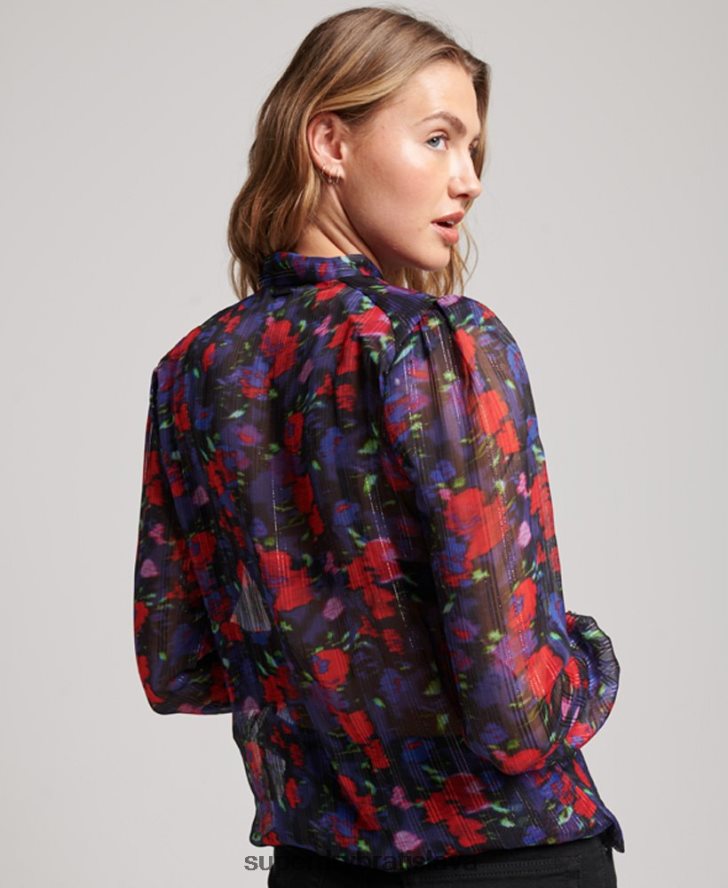 Superdry ženy štúdiový šifónový top 6B4ZTR3029 oblečenie námorníctvo