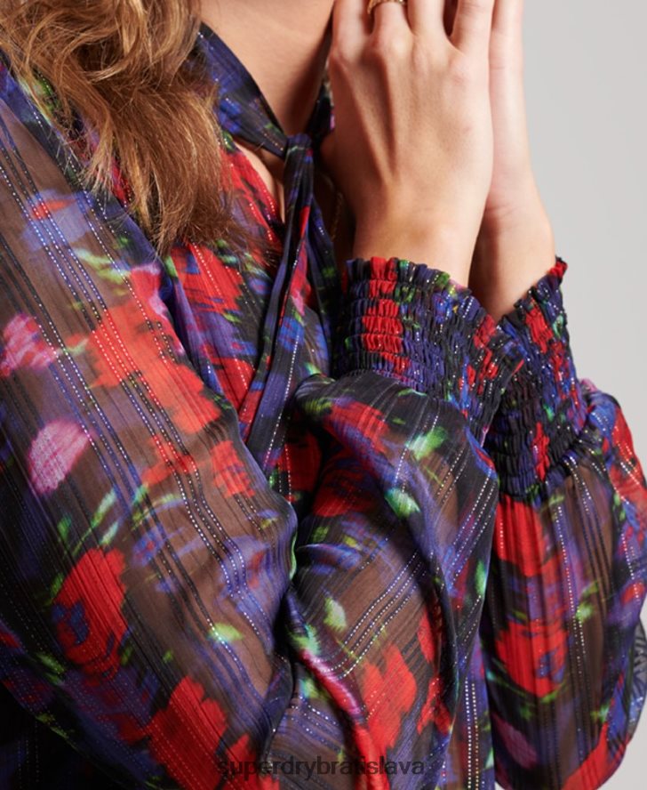 Superdry ženy štúdiový šifónový top 6B4ZTR3029 oblečenie námorníctvo