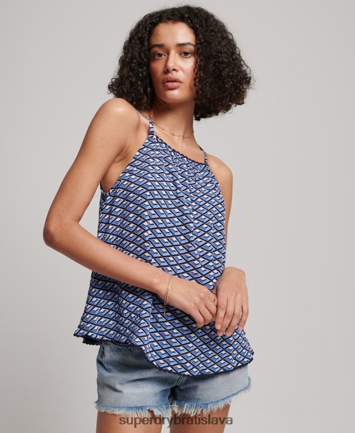 Superdry ženy top ohlávka beach cami 6B4ZTR2052 oblečenie Modrá