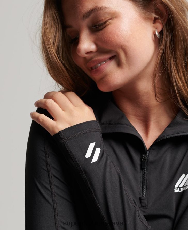 Superdry ženy top základná vrstva s polovičným zipsom 6B4ZTR2966 oblečenie čierna