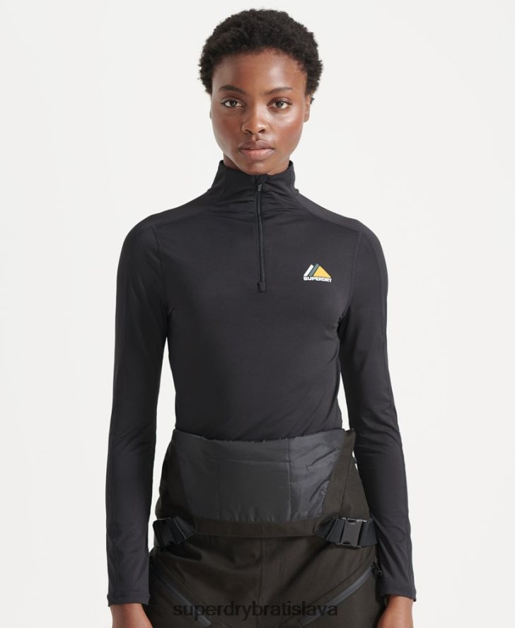 Superdry ženy top základná vrstva s polovičným zipsom 6B4ZTR3041 oblečenie čierna