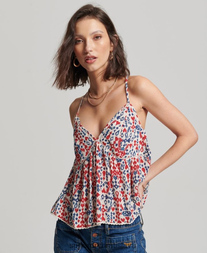 Superdry ženy viacúrovňový cami top 6B4ZTR3013 oblečenie červená